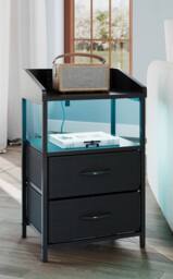 Living and Home Nightstand Bedside Table with Charging Station and LED Lights in Black - thumbnail 2