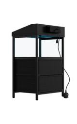 Living and Home Nightstand Bedside Table with Charging Station and LED Lights in Black - thumbnail 7