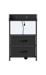 Living and Home Nightstand Bedside Table with Charging Station and LED Lights in Black - thumbnail 5