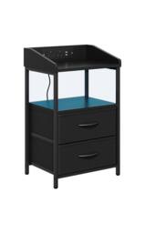 Living and Home Nightstand Bedside Table with Charging Station and LED Lights in Black - thumbnail 6