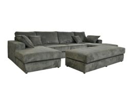 LUXURY LIFE Brooklyn Jumbo Cord Fabric Corner Sofa with Footstool in Grey - thumbnail 2