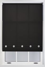 Furnished Black Daylight Roller Blind with Chrome Round Eyelets - Trimmable Window Shade - Size: 65 cm width x 210 cm drop - thumbnail 1