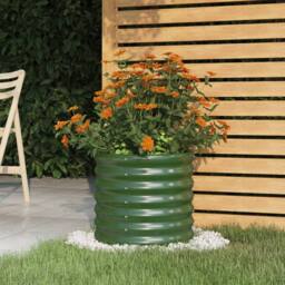 Berkfield Home Garden Planter Powder-coated Steel 40x40x36 cm Green - Size: 40 x 40 x 36 cm - thumbnail 2