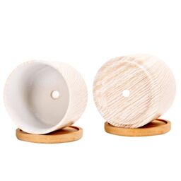 simpa 6PC Mixed Colour Pattern Ceramic Plant Pots with Bamboo Base - thumbnail 5