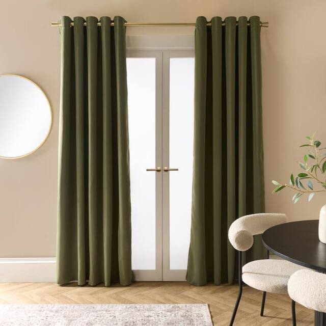 OHS Pair of Thermal Ready Made Eyelet Blackout Curtains in Olive - Size: 168 cm width x 137 cm drop - image 1