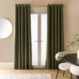 OHS Pair of Thermal Ready Made Eyelet Blackout Curtains in Olive - Size: 168 cm width x 137 cm drop - thumbnail 1