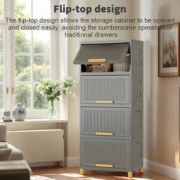 EONLION 6 Tier Plastic Storage Cabinet Durable in Grey - Size: 100 cm - thumbnail 4