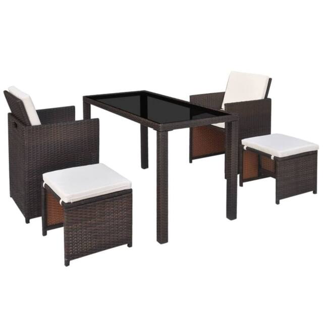 Berkfield Home Elegant 5 Piece Outdoor Dining Set with Cushions Poly Rattan Brown - image 1