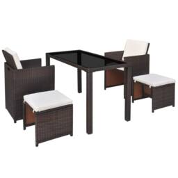 Berkfield Home Elegant 5 Piece Outdoor Dining Set with Cushions Poly Rattan Brown - thumbnail 1