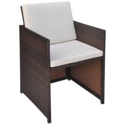 Berkfield Home Elegant 5 Piece Outdoor Dining Set with Cushions Poly Rattan Brown - thumbnail 7