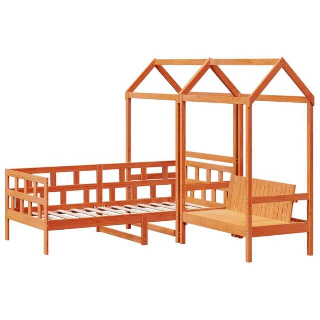 Berkfield Home Beautiful Day Bed Set with Roof without Mattress Wax Brown 90x200 cm - image 1