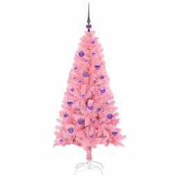 Berkfield Home Lush Christmas Tree with 150 LEDs with Stand Pink 150 cm PVC - thumbnail 4