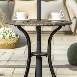 FURNOS Set of 3 Cast Aluminium Bistro Table & Chair With Parasol Hole in Bronze - thumbnail 4