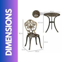 FURNOS Set of 3 Cast Aluminium Bistro Table & Chair With Parasol Hole in Bronze - thumbnail 6
