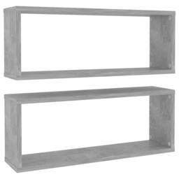 Berkfield Home Wall Cube Shelf 2 pcs Concrete Grey 60x15x23 cm Engineered Wood - Size: 60 x 15 x 23 cm - thumbnail 1