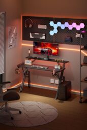 Living and Home 120 x 60 x 80cm Office Gaming Desk with LED Lights & Monitor Stand in Black - Size: 120 x 60 x 80 cm - thumbnail 1