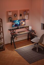 Living and Home 120 x 60 x 80cm Office Gaming Desk with LED Lights & Monitor Stand in Black - Size: 120 x 60 x 80 cm - thumbnail 2