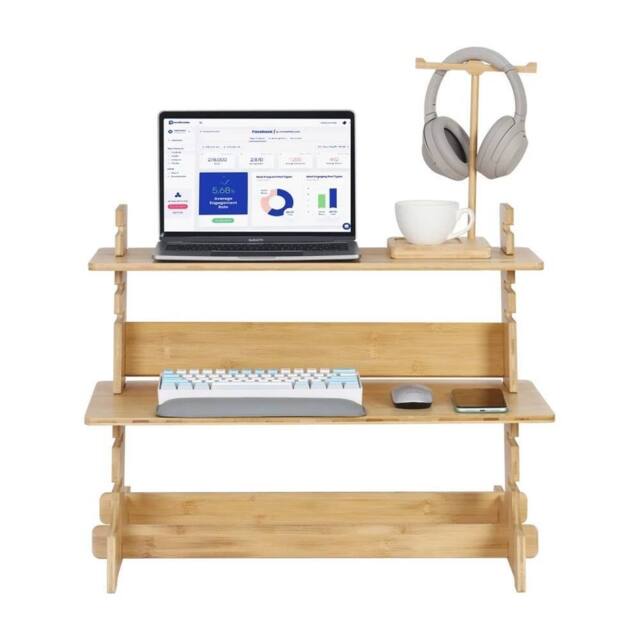 VOGREX Adjustable Standing Desk Riser Converter Monitor Stand Laptop in Light Oak - image 1