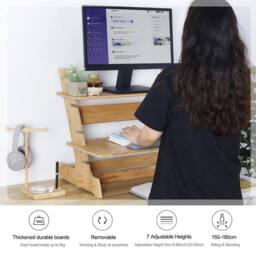 VOGREX Adjustable Standing Desk Riser Converter Monitor Stand Laptop in Light Oak - thumbnail 5