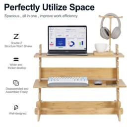 VOGREX Adjustable Standing Desk Riser Converter Monitor Stand Laptop in Light Oak - thumbnail 4
