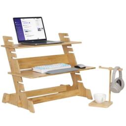 VOGREX Adjustable Standing Desk Riser Converter Monitor Stand Laptop in Light Oak - thumbnail 2