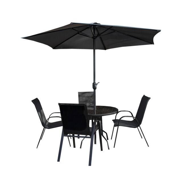 Samuel Alexander Outdoor 4 Person Round Glass Top Garden Dining Table & Chairs Set with Havana Parasol in Grey - image 1