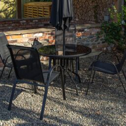 Samuel Alexander Outdoor 4 Person Round Glass Top Garden Dining Table & Chairs Set with Havana Parasol in Grey - thumbnail 3