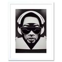"Artery8 Wall Art Print Hip Hop Black Artist Music DJ Monochrome Music Musician Artwork Framed 9X7 Inch in White - Size: W7"" x H9""" - thumbnail 1