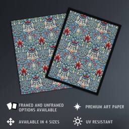 "Artery8 Snakeshead Flower Pattern Vintage Wall Art Print William Morris in Blue - Size: W12"" x H16""" - thumbnail 2