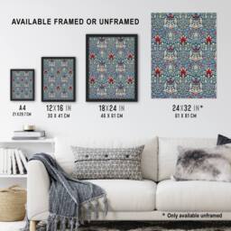"Artery8 Snakeshead Flower Pattern Vintage Wall Art Print William Morris in Blue - Size: W12"" x H16""" - thumbnail 3
