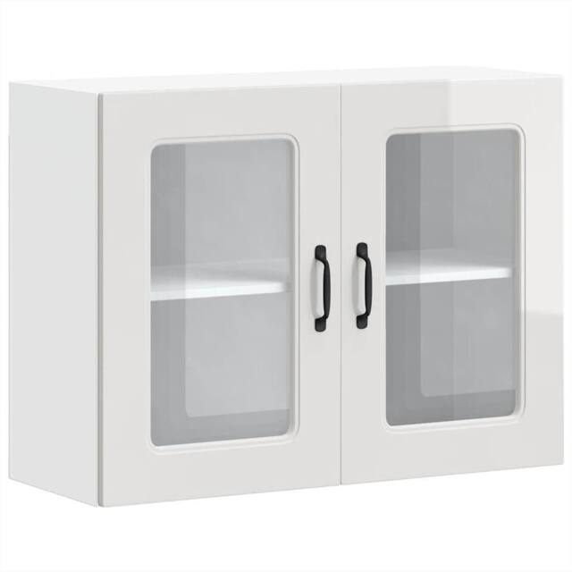 Berkfield Home Kitchen Wall Cabinet with Glass Door Kalmar High Gloss White Wood - image 1