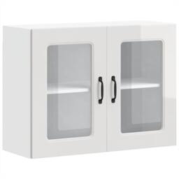 Berkfield Home Kitchen Wall Cabinet with Glass Door Kalmar High Gloss White Wood - thumbnail 1