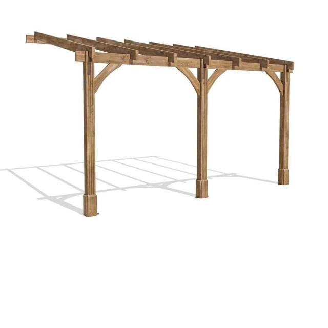 Dunster House Pergola Lean-To 4m x 3m Wall-Mounted Garden Plant Frame Leviathan in Brown - image 1