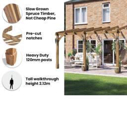 Dunster House Pergola Lean-To 4m x 3m Wall-Mounted Garden Plant Frame Leviathan in Brown - thumbnail 4