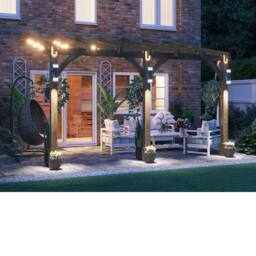Dunster House Pergola Lean-To 4m x 3m Wall-Mounted Garden Plant Frame Leviathan in Brown - thumbnail 3