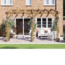 Dunster House Pergola Lean-To 4m x 3m Wall-Mounted Garden Plant Frame Leviathan in Brown - thumbnail 2