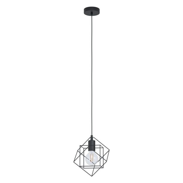 Loops Hanging Ceiling Pendant Light Black Steel Cube Frame 1x E27 Geometric Lamp - image 1