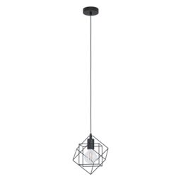 Loops Hanging Ceiling Pendant Light Black Steel Cube Frame 1x E27 Geometric Lamp - thumbnail 1