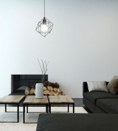 Loops Hanging Ceiling Pendant Light Black Steel Cube Frame 1x E27 Geometric Lamp - thumbnail 3