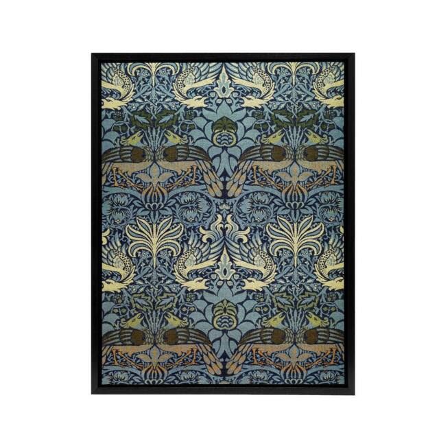 "Artery8 Peacock & Dragon Pattern Framed Canvas Wall Art Print William Morris in Blue - Size: W18"" x H24""" - image 1