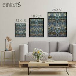 "Artery8 Peacock & Dragon Pattern Framed Canvas Wall Art Print William Morris in Blue - Size: W18"" x H24""" - thumbnail 4
