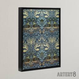 "Artery8 Peacock & Dragon Pattern Framed Canvas Wall Art Print William Morris in Blue - Size: W18"" x H24""" - thumbnail 2