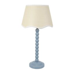 ValueLights Bobbins Powder Blue Table Lamp with Linen Scallop White Trim Shade & LED Bulb in Pale Blue - thumbnail 2