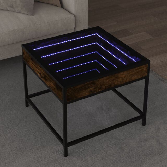 Berkfield Home Coffee Table with Infinity LED Smoked Oak 50x50x41 cm in Brown - Size: 50 x 50 x 41 cm - image 1