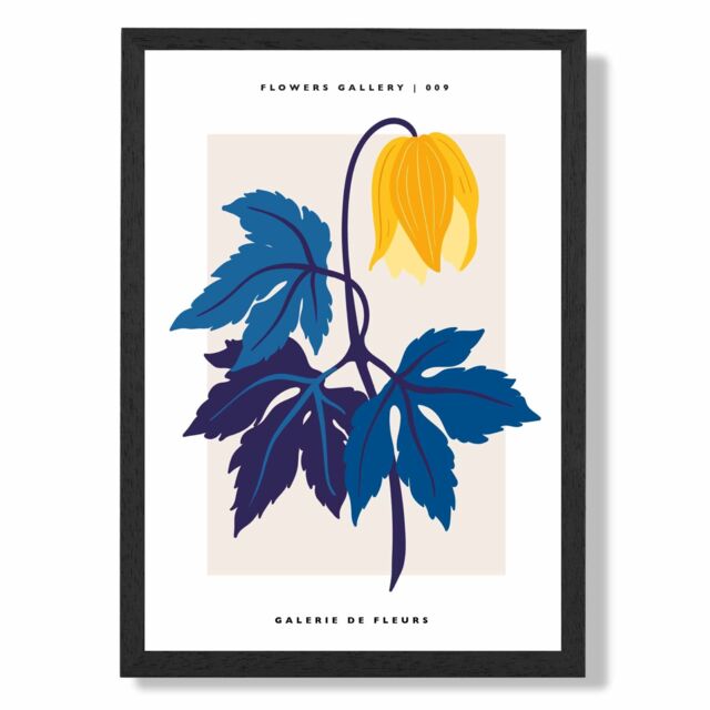 ARTZE Abstract Yellow & Blue Tulip Flower Market Gallery Framed Print SIZE: A2 with Black Frame - Size: A4 - image 1