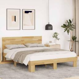 Berkfield Home Beautiful Bed Frame with Headboard without Mattress 140x190 cm So in Light Oak - thumbnail 2