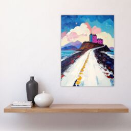 "Artery8 Lindisfarne Island in Winter Colourful Coastal Wall Art Print in Blue - Size: W24"" x H32""" - thumbnail 4
