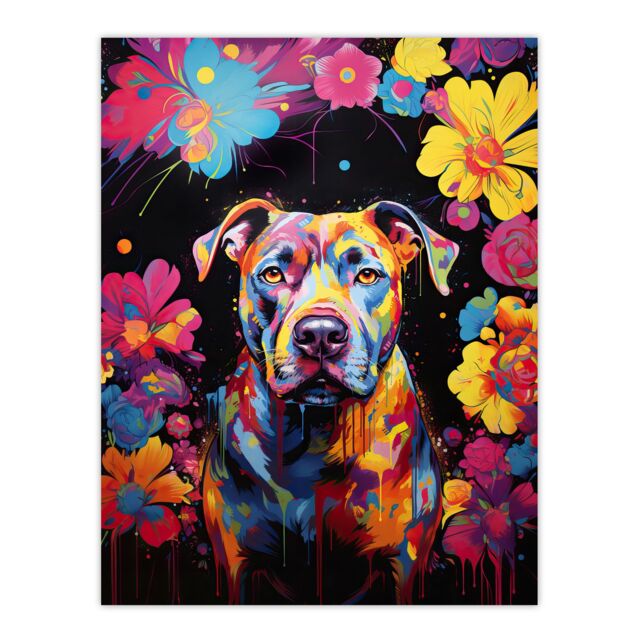 "Artery8 Wall Art Print Staffordshire Bull Terrier Dog Lover Gift Pet Portrait Vibrant Blue Orange Purple Artwork Painting Poster - Size: W18"" x H24""" - image 1
