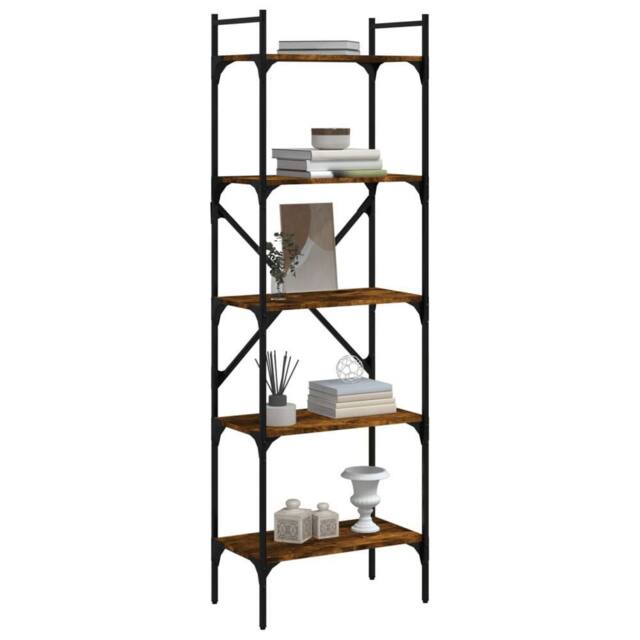 Berkfield Home Decorative Bookcase 5-Tier Smoked Oak 56x31.5x174 cm Engineered Wood in Brown - image 1