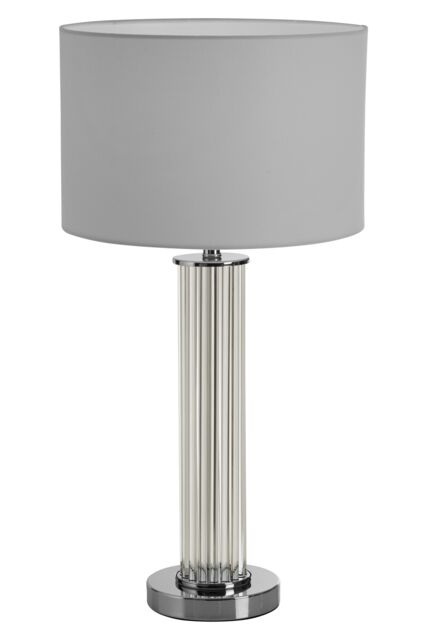 Orsina Glass Table Lamp With Chrome-Edged Pillar, Translucent Glass Table Light, Accent Lamp With Fluted Base in Silver - image 1